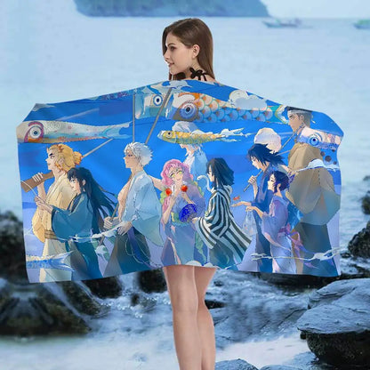 Anime D-DemonS Slayer Microfiber Blanket Quick Drying Beach Towels Oversized Printing Super Absorbent Pool Towel Blanket