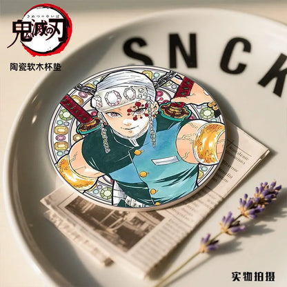 Demon Slayer Coaster Fans Round Ceramic Cork High Temperature Resistant Coaster Tsuyuri Kanao Kamado Tanjirou Kamado Nezuko Gift