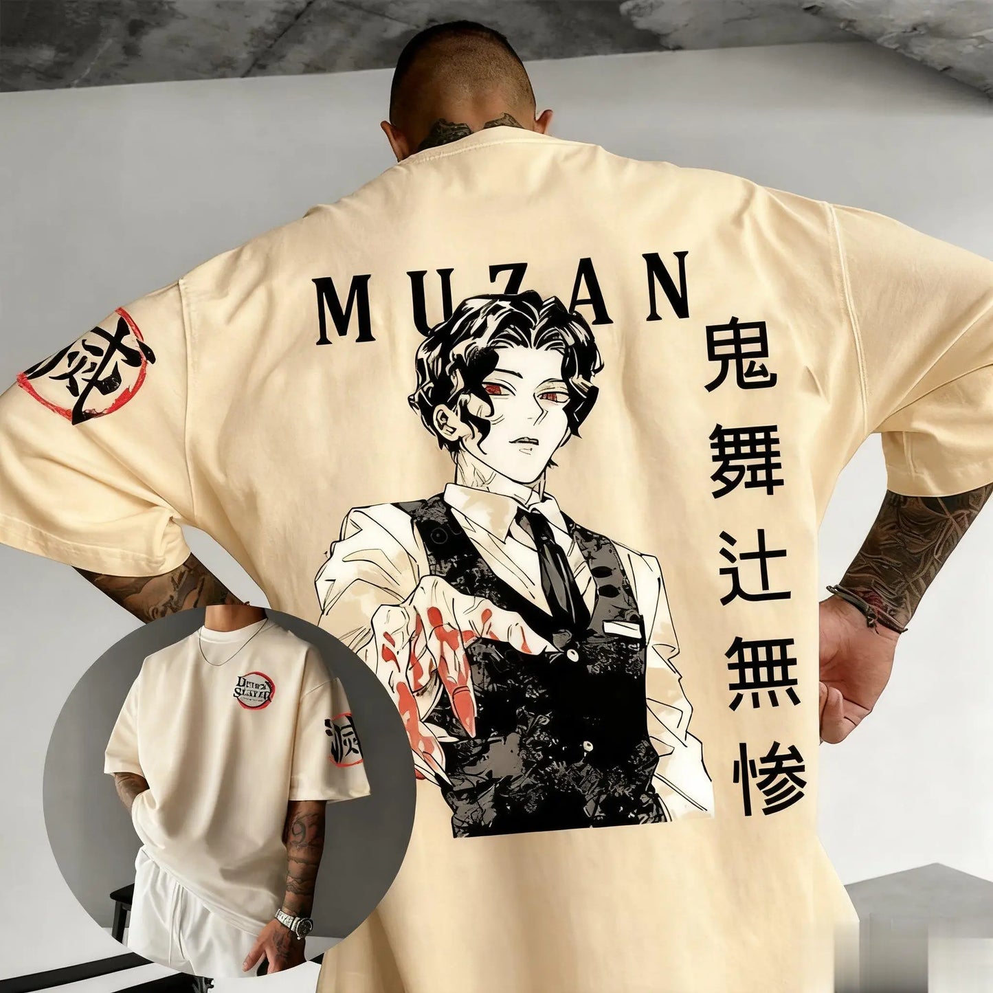 Muzan Demon Slayer Anime Printed T-shirt Men's and Women's T-shirt Men's Top Sports T-shirt Men's T-shirt Summer Tee 2026 New