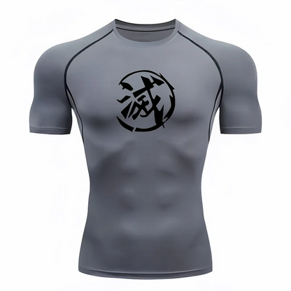Bandai Demon Slayer Men T-shirt Destroyer Kanji Print Compression Fitness Gym Quick Dry Sport T Shirt Comfortable Breathable