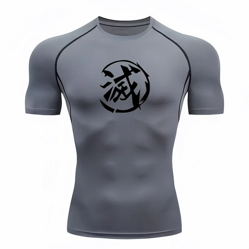 Bandai Demon Slayer Men T-shirt Destroyer Kanji Print Compression Fitness Gym Quick Dry Sport T Shirt Comfortable Breathable