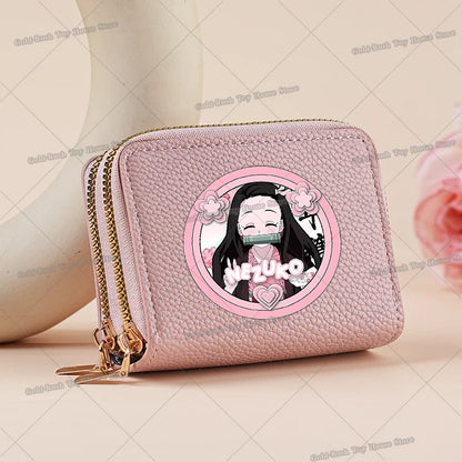 Demon Slayer Kamado Nezuko Women Short PU Wallet Tsuyuri Kanawo Kochou Shinobu ID Card Horders Multi-card Billfold Coin Purses