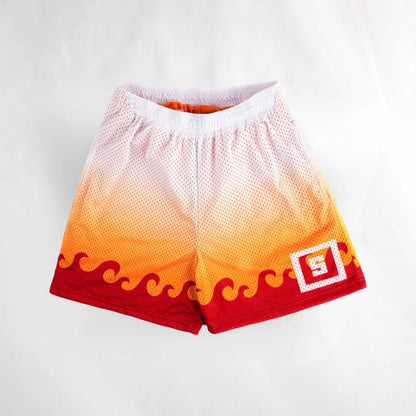 Bandai Demon Slayer Tanjiro Kamado Shorts, Black Turquoise Checkered with Great Wave Mesh Athletic Bottoms  Man - Beach shorts