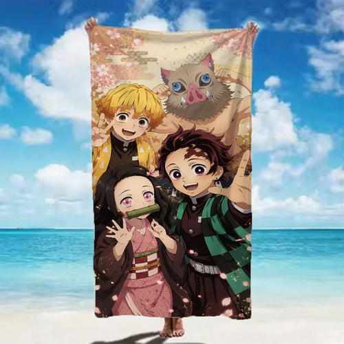 Demon Slayer 2026 Beach Towel soft quick dry microfiber with classic anime character print for beach camping and daily home use