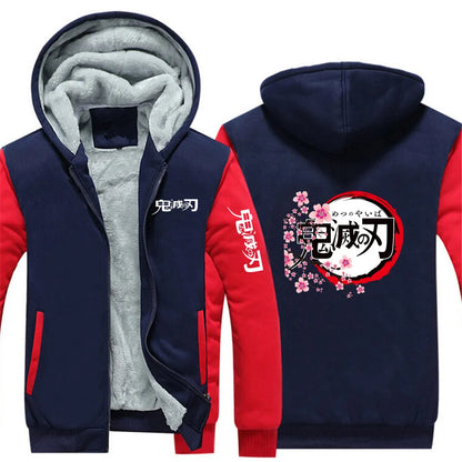 Anime Demon Slayer 2025 New Men Zip Up Hoodies Casual Fleece Sweatshirt Half Dome Full Zip Hooded Thicken Warm Coat Jacket