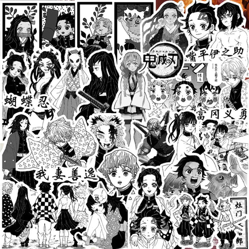 10/65pcs Anime Demon Slayer Black and White Stickers DIY Bike Travel Luggage Laptop Graffiti Cool Cartoon Kamado Nezuko Sticker