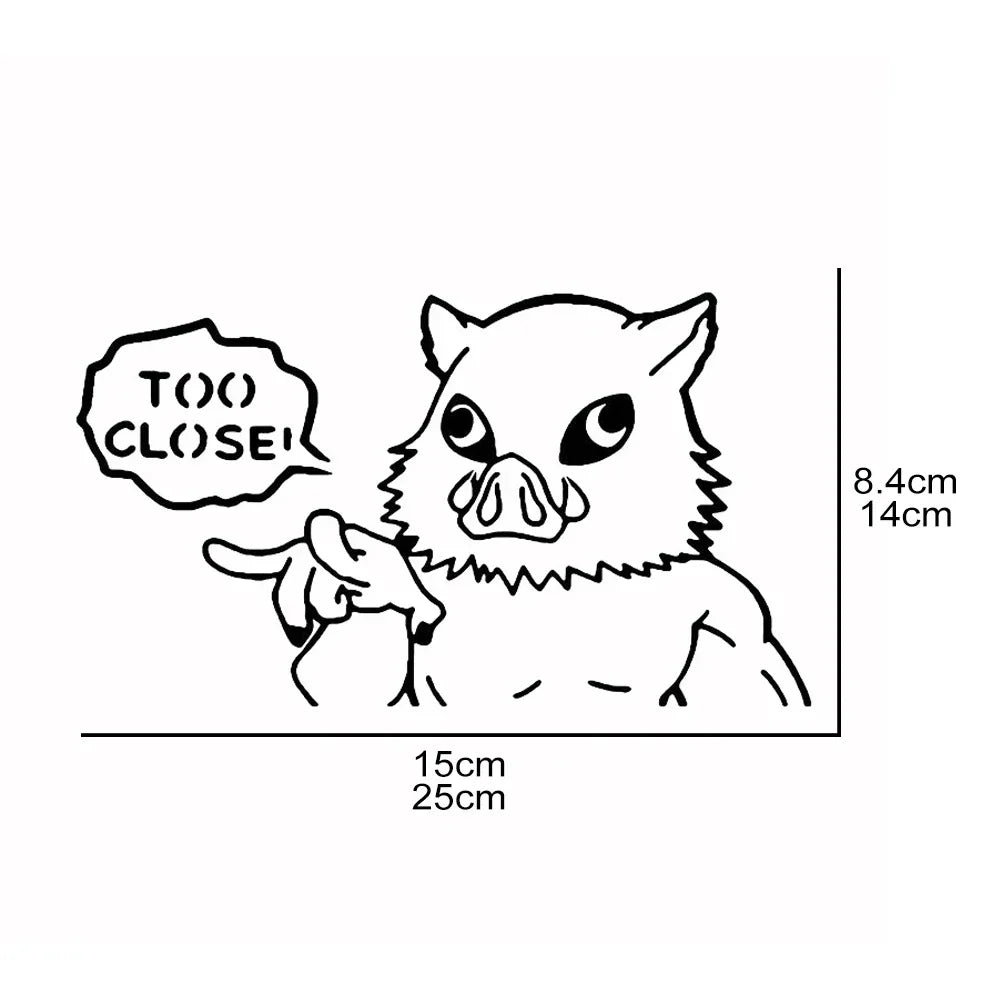 Too Close Warning Demon Slayer Anime Car Sticker Auto Body Bumper Window Motorcycle Laptop Wall Vinyl Film Decal Car Accessories