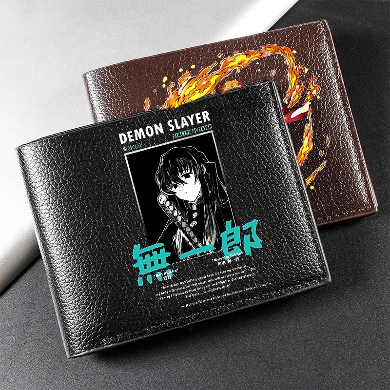 Demon Slayer Man Wallet Anime Print Short Wallets Portable Card Pack Fashion Zipper Coin Purse Adult Card Holder Male Money Bag