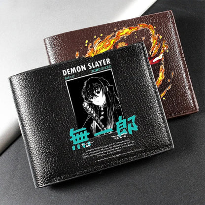 Demon Slayer Man Wallet Anime Print Short Wallets Portable Card Pack Fashion Zipper Coin Purse Adult Card Holder Male Money Bag