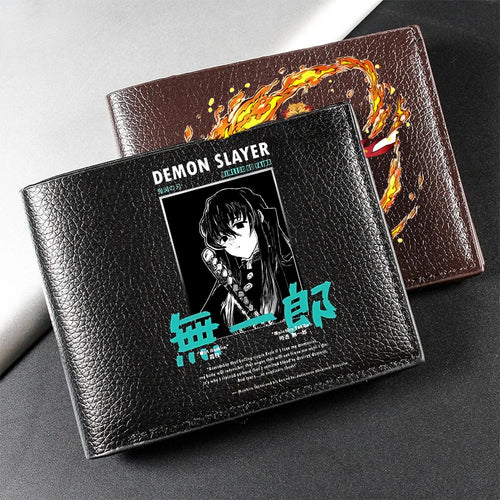 Demon Slayer Man Wallet Anime Print Short Wallets Portable Card Pack Fashion Zipper Coin Purse Adult Card Holder Male Money Bag