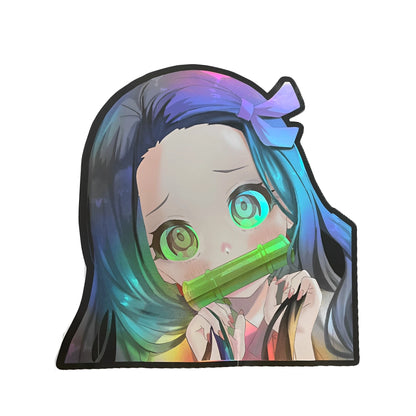 Demon Slayer Cartoon Holographic Anime Laser Stickers Motorcycle Anime Lenticular Car Window Sticker For Laptop Hot（25 designs）