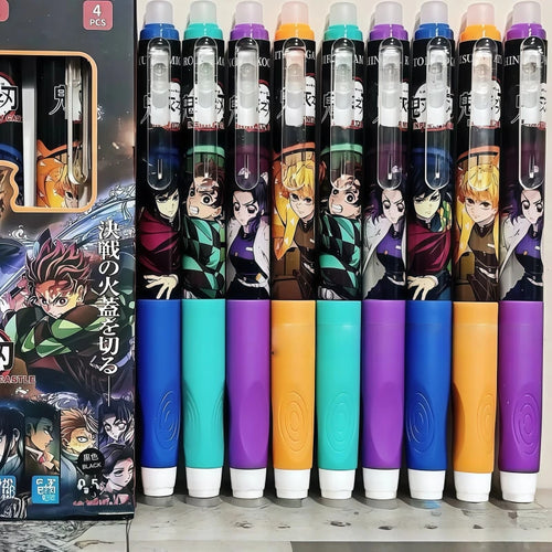 4pcs Demon Slayer erasable pens cartoon anime retractable pens ST quick-dry 0.5mm ballpoint pens for students study stationery