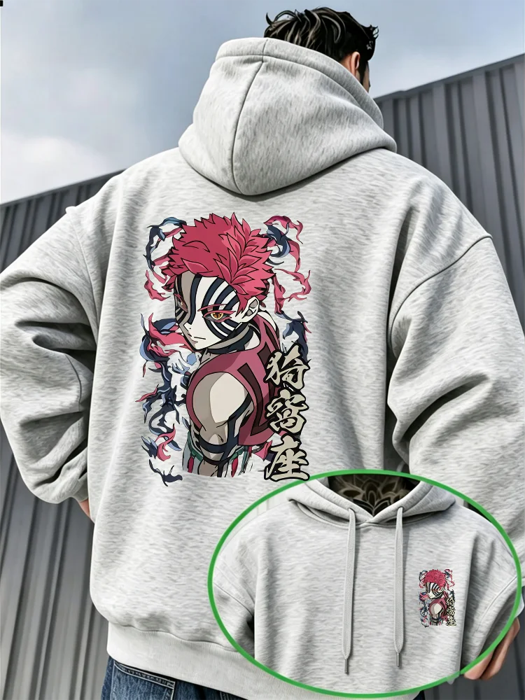 Bandai Demon Slayer Akaza Men's Hoodie High Quality Soft Thick Fleece Pullover Sweatshirt Warm Casual Autumn Winter Style