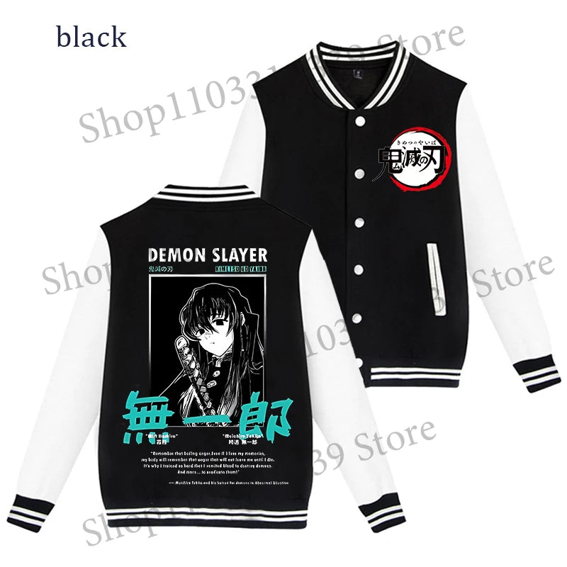 Demon Slayer Baseball Jacket Autumn Winter Jacket Coat Man Woman Giyu Tomioka Muichiro Tokito Anime Clothing Adult Harajuku Coat