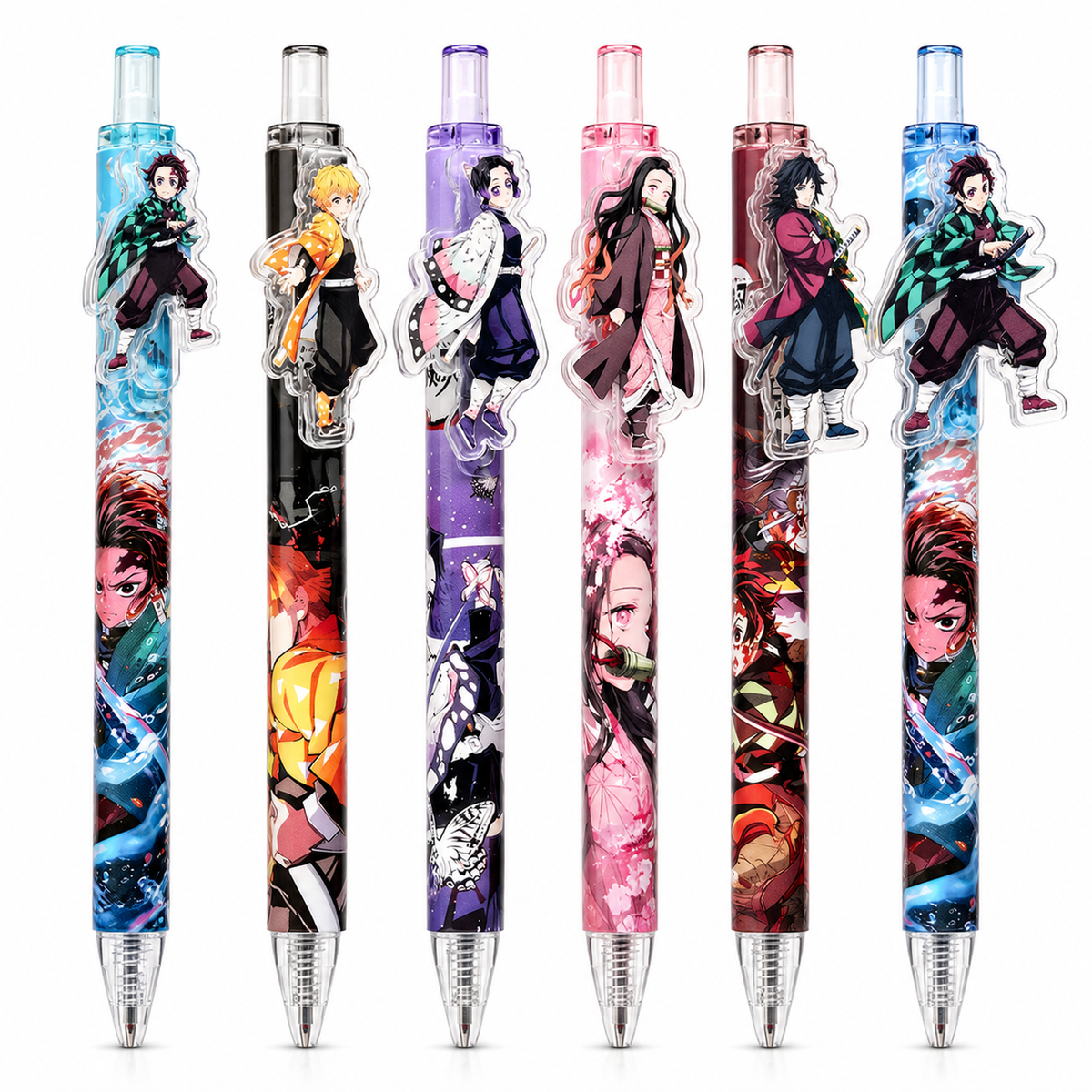 Boîte de six stylos gel Demon Slayer, corps imprimés de personnages différents